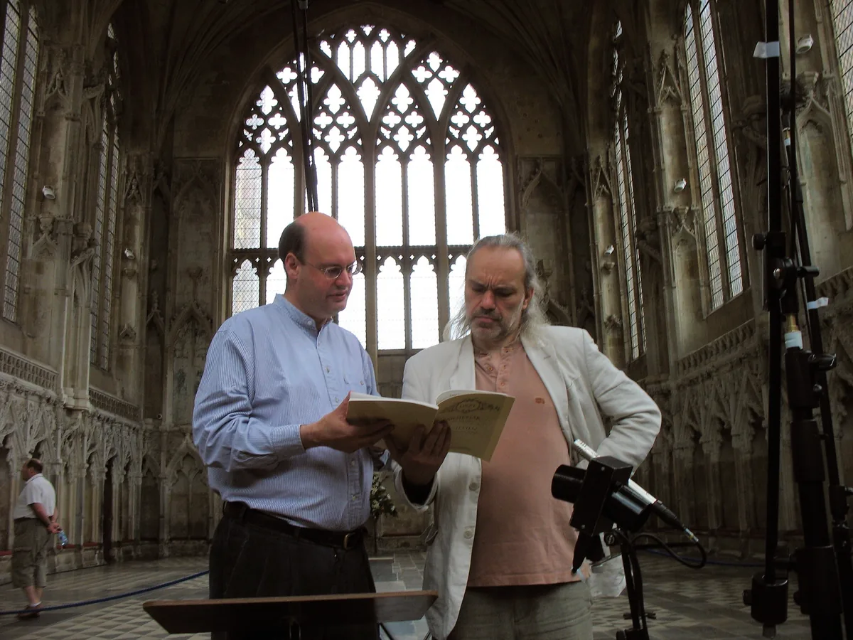 Stephen Layton and Uģis Prauliņš in the Lady Chapel, Ely Cathedral, during the Baltic Exchange recording sessions, 2–6 August 2008.