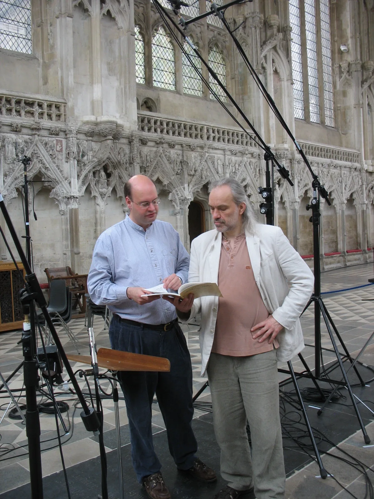 Stephen Layton and Uģis Prauliņš in the Lady Chapel, Ely Cathedral, during the Baltic Exchange recording sessions, 2–6 August 2008.